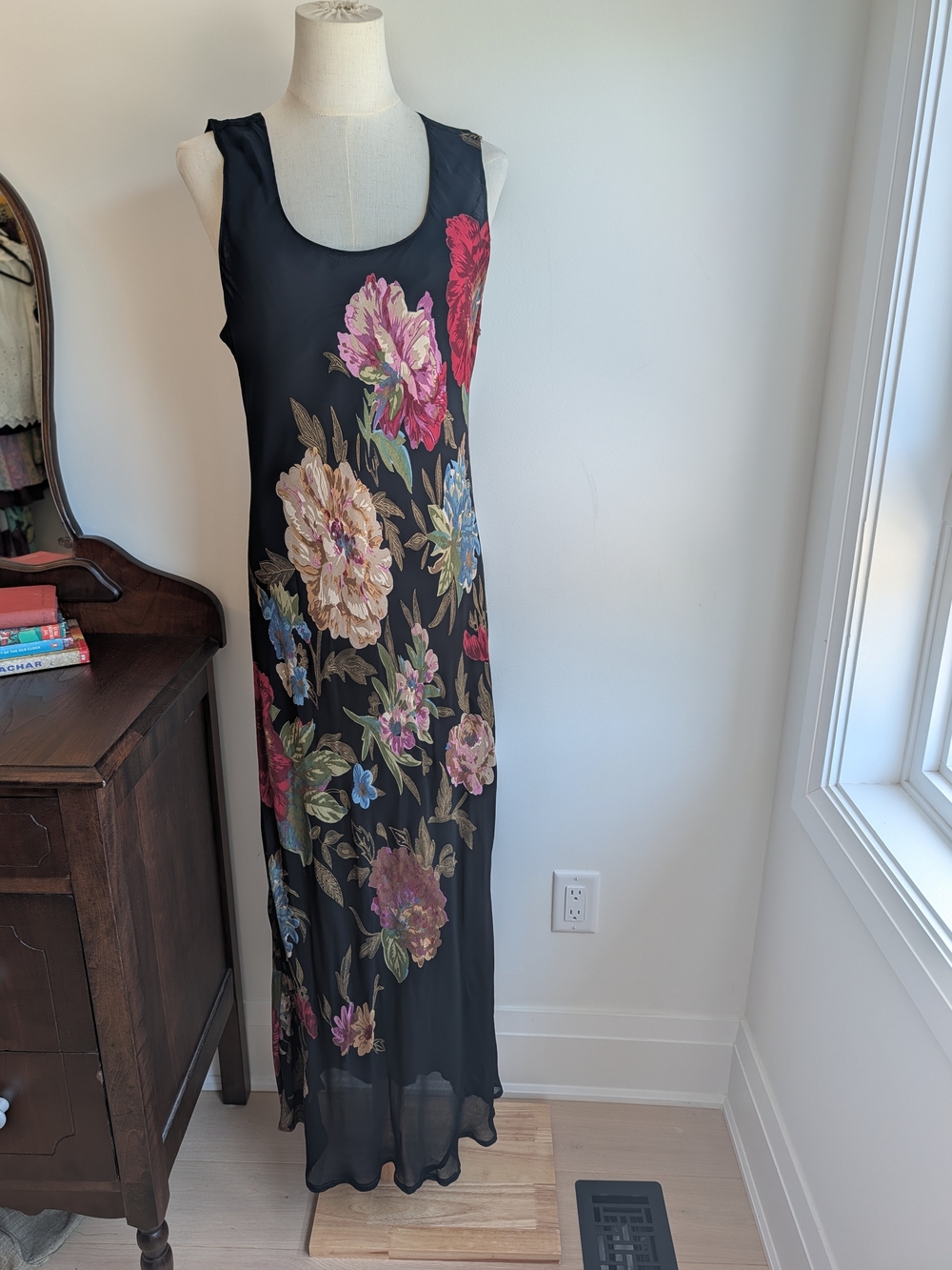 April Cornell Black Maxi Dress with Multicolor Floral Print